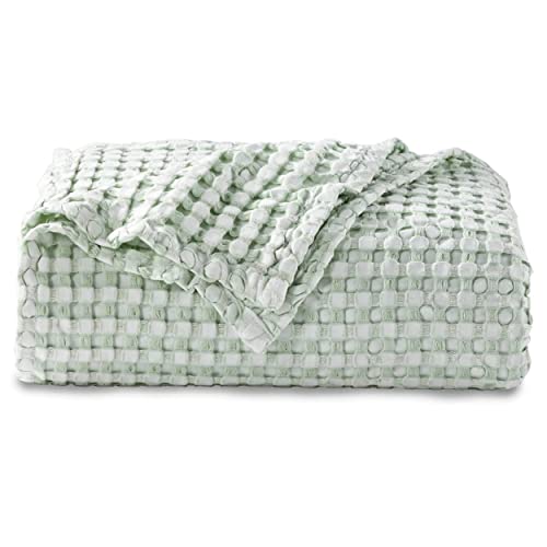 Bedsure Cooling Bamboo Waffle King Size Blanket - Soft, Lightweight and Breathable Cal King Blankets for Hot Sleepers, Luxury Cotton Throws for Bed, Couch and Sofa, Green 104x90Inches