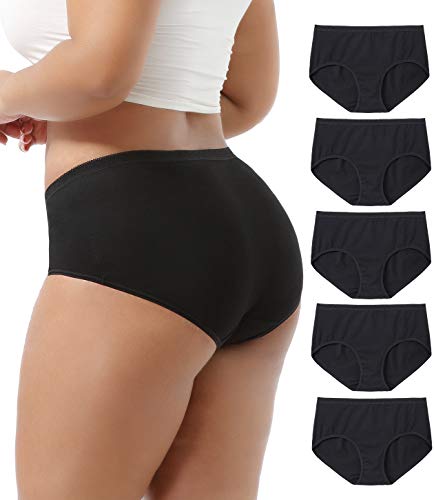 GNEPH Ladies Panties For Women Plus Size Cotton Underwear Breathable Panty 5 pack(1808XXL-Black)