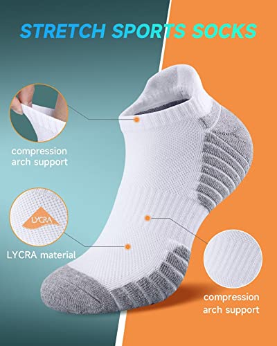 TANSTC Mens & Womens Socks, 6 Pairs Anti-Blister Cushioned Runing Cotton Socks, Breathable Athletic Ankle Socks