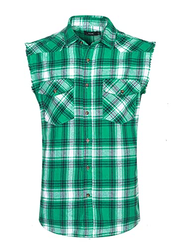 NUTEXROL Men's Casual Flannel Plaid Shirt Sleeveless Cotton Plus Size Vest