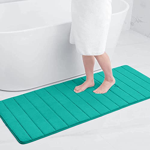 Buganda Memory Foam Bath Mat Rug, Ultra Soft and Non-Slip Bathroom Rugs, Water Absorbent and Machine Washable Bath Rug Runner for Bathroom, Shower, and Tub, 60" x 24", Teal