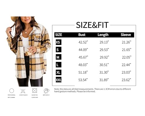 Blansdi Women’s Casual Plaid Flannel Shacket Jacket Oversized Button Down Long Sleeve Fall Shirt Jacket Coat Tops