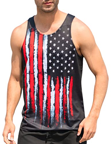 Goodstoworld Mens American Flag Tank Tops Junior Patriotic Shirts Tees Skate Street Tank Shirts Sports Outfit 3D Fourth of July Shirt Muscle Gym Undershirt, Black