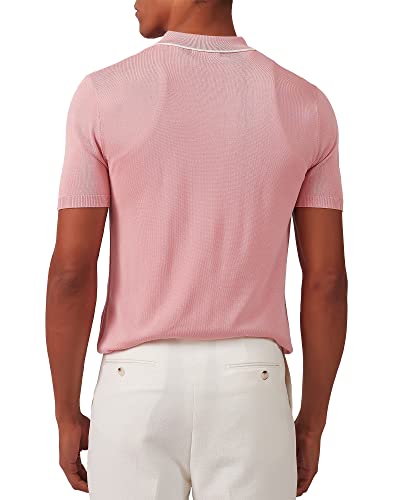 Kallspin Men's Vintage Knitted Polo Shirt Short Sleeve Solid Collared Golf Shirts with Button (Pink XXX-Large