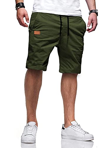 JMIERR Mens Casual Shorts - Cotton Drawstring Summer Hawaiian Beach Stretch Waist Twill Chino Dress Golf Shorts with Pockets for Men 9 Inch Inseam, US 42(3XL), S2 Green