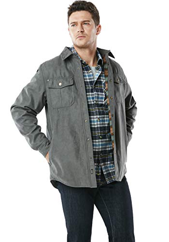 CQR Men's Flannel Lined Shirt Jackets, Long Sleeved Rugged Plaid Cotton Brushed Suede Shirt Jacket, Flannel Lined Shark Grey, X-Large