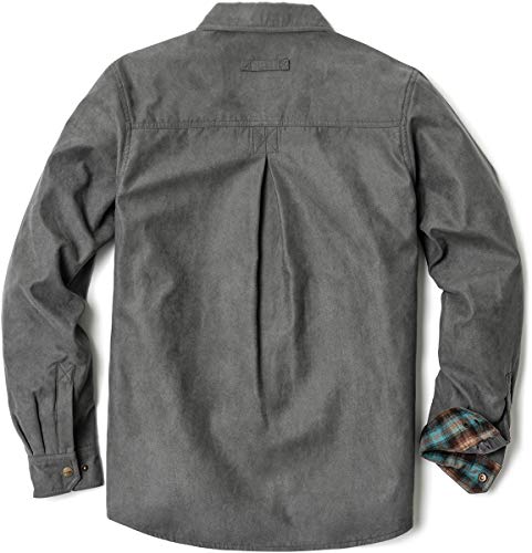 CQR Men's Flannel Lined Shirt Jackets, Long Sleeved Rugged Plaid Cotton Brushed Suede Shirt Jacket, Flannel Lined Shark Grey, X-Large