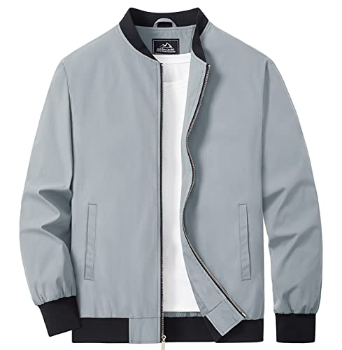 MAGCOMSEN Bomber Jacket Mens Varsity Jackets Mens Winbreakers Spring Jackets Casual Stylish Jacket Light Grey XL