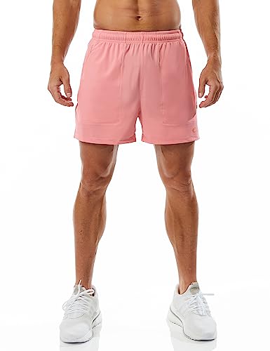 Ouber Men's Athletic Gym Shorts Workout Quick Dry Shorts for Men Running Training with Zipper Pockets, Pink XL