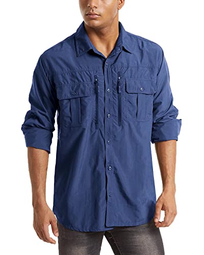 Fishing Shirts for Men Button Down UV Shirts for Men Long Sleeve Shirts Men Dry Fit Outdoor Recreation Shirts Work Shirts for Men Big and Tall Royal Blue