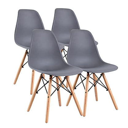 Modern Dining Chair Set, Shell Chair with Wood Legs for Kitchen, Dining, Living Room - Set of 4, Gray
