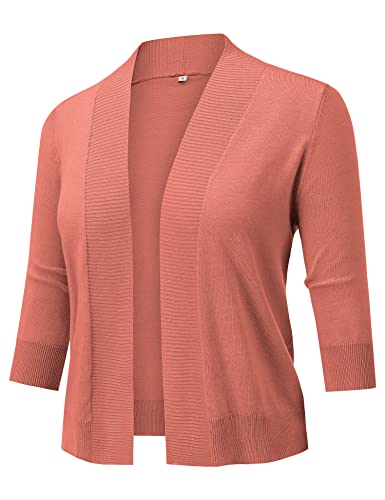 AstoSeu Women's 3/4 Sleeve Cropped Cardigan Sweater Bolero Open Front Short Shrugs for Dresses Peach XL