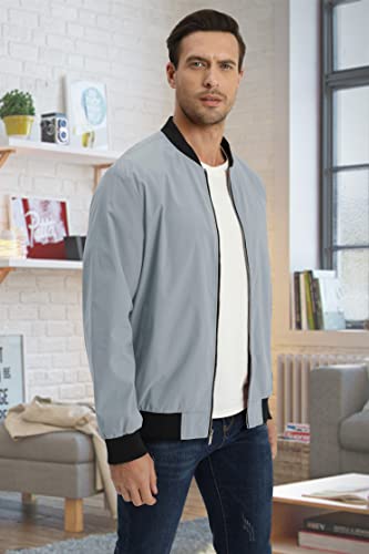 MAGCOMSEN Bomber Jacket Mens Varsity Jackets Mens Winbreakers Spring Jackets Casual Stylish Jacket Light Grey XL