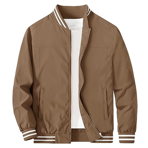 MAGCOMSEN Mens Lightweight Jacket Casual Bomber Jacket Full Zip Windbreaker Light Autumn Jackets Brown L