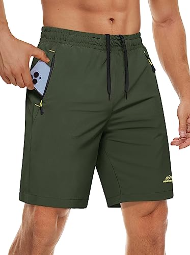 MAGCOMSEN Workout Shorts for Men with Pockets Running Shorts 7 Inch Inseam Gym Shorts Hiking Shorts Summer Athletic Shorts Quick Dry Shorts Men Army Green