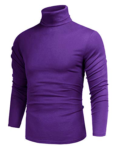 Mens Slim Fit Soft Cotton Blend Solid Turtleneck Pullover Sweaters Purple XL