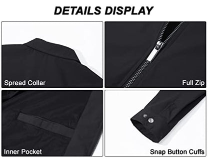 MAGCOMSEN Men's Light Spring Jackets Business Casual Full-Zip Coat Lightweight Windbreaker Jackets Collar Work Jackets Black,L