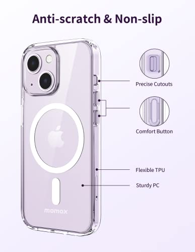 MOMAX Magnetic Phone Case, Clear Magnet Phone Case Compatible with Magsafe Case for iPhone 14, Slim iPhone 14 Case with Magnet, Anti-Scratch/Anti-Shock/Anti-Drop Protection, Non Yellowing