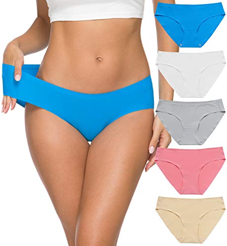 Wealurre Women’s Seamless Underwear No Show Panties Soft Stretch Hipster Bikini Underwears 5-Pack(Light, L)