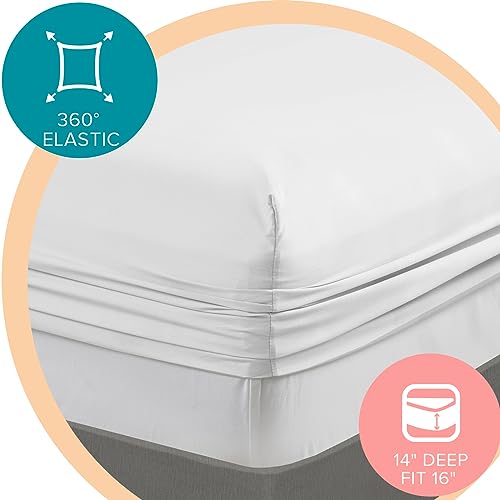 Comfort Spaces Coolmax Moisture Wicking Fitted Sheet ONLY Super Soft, Fade Resistant, All Elastic Deep Pocket Fits Up to 16" Mattress - Warm Weather Cooling Sheets for Night Sweats, Full, White