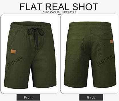 JMIERR Mens Casual Shorts - Cotton Drawstring Summer Hawaiian Beach Stretch Waist Twill Chino Dress Golf Shorts with Pockets for Men 9 Inch Inseam, US 42(3XL), S2 Green