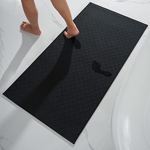 AMOAMI Bath-Mat,Ultra Thin Bathroom Rugs Runner,Rubber Bath Mats for Bathroom Non Slip,Absorbent Bath Rug for Bathroom Floor, Shower, Sink(24"x47",Black)