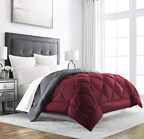 Sleep Restoration All Seasons Twin/Twin XL Size Comforter - Reversible -  Cooling, Lightweight Summer Down Comforter Alternative - Hotel Quality Bedding Comforters - Burgundy/Grey