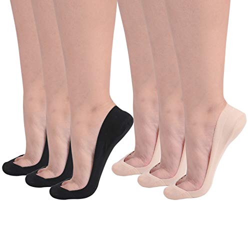 Soxbang Womens Truly No Show Socks for Flats Heels Non Slip Cotton Ultra Low Cut Liner Socks(6-Black+Nude,5-7.5)