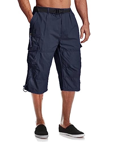 MAGCOMSEN Men's Below The Knee Shorts Capri Pants Work Shorts Elastic Waist Cargo Shorts Camping Shorts Hiking Shorts Fishing Shorts Tactical Shorts Navy,38