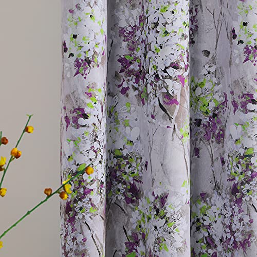 MYSKY HOME Purple Curtains 72 inches Long Thermal Insulated Room Darkening Curtains 2 Panels for Living Room Bedroom Vintage Floral Curtains Printed Curtains with Grommet