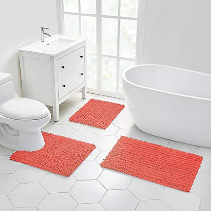 Walensee Bathroom Rug Non Slip Bath Mat (44x24 Inch Coral) Water Absorbent Super Soft Shaggy Chenille Machine Washable Dry Extra Thick Perfect Absorbant Best Large Plush Carpet for Shower Floor