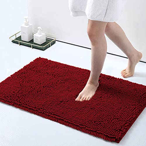 smiry Luxury Chenille Bath Rug, Extra Soft and Absorbent Shaggy Bathroom Mat Rugs, Machine Washable, Non-Slip Plush Carpet Runner for Tub, Shower, and Bath Room(30''x20'', Burgundy)