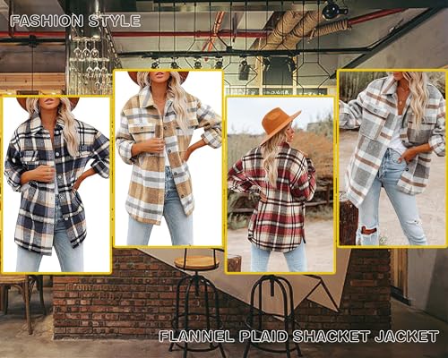 Blansdi Women’s Casual Plaid Flannel Shacket Jacket Oversized Button Down Long Sleeve Fall Shirt Jacket Coat Tops