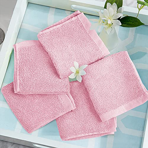 Yoofoss Luxury Washcloths Towel Set 10 Pack Baby Wash Cloth for Bathroom-Hotel-Spa-Kitchen Multi-Purpose Fingertip Towels and Face Cloths 10'' x 10'' - Pink