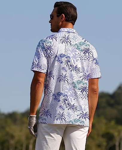 zeetoo Mens Golf Polo Shirt Hawaiian Polo Shirts for Men Moisture Wicking Dry Fit Soft Breathable Short Sleeve 4-Way Stretch