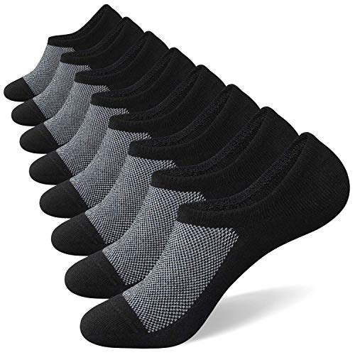 SIXDAYSOX No Show Socks for Men 8 pack Cotton Thin Low Cut Non Slip for Loafer Flats Sneakers(8 Pairs - Black, US Shoes Size 5-8)