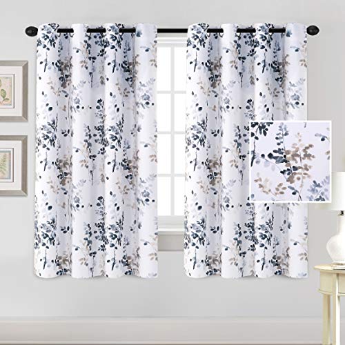 H.VERSAILTEX Blackout Curtains for Living Room Darkening Thermal Insulated Panels 45 Inch Long Light Blocking Gromment Curtains/Drapes, Bluestone and Taupe Vintage Classical Floral Printing, 2 Panels
