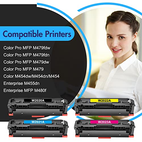 414A Toner Cartridges 4 Pack: (with Chip) Compatible Replacement for HP 414A 414X W2020A for HP Color Laserjet Pro MFP M479fdw M479fdn M454dw M454dn Printer Ink (Black Cyan Magenta Yellow)