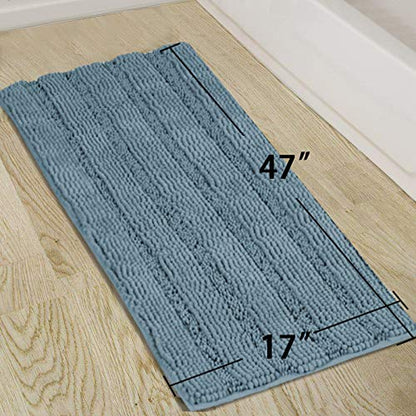 Turquoize Bathroom Runner Extra Long Bathroom Rug Blue Chenille Bath Rug Non Slip Shaggy Bath Mat Shag Shower Mat, Soft and Cozy, Super Absorbent Water, Washable Rug, 47 x 17 inches, Stone Blue