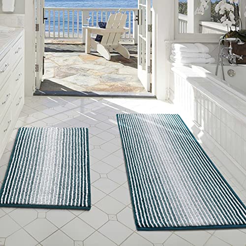 Bathroom Rugs and Mats Sets, 2 Piece Thick Absorbent Chenille Bath Mat Rug Set Non Slip, Soft Shaggy Bath Room Floor Mats for Bathroom, Machine Washable (20" x 47" Plus 20" x 32", Green)