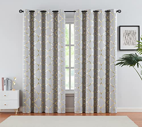 Foil Gold Blackout Window Curtains for Bedroom Living Room 95inch Long Modern Metallic Print Thermal Insulated Drapes Privacy Protection Window Treatment Sets Grommet Top, 2 Panels, Grey