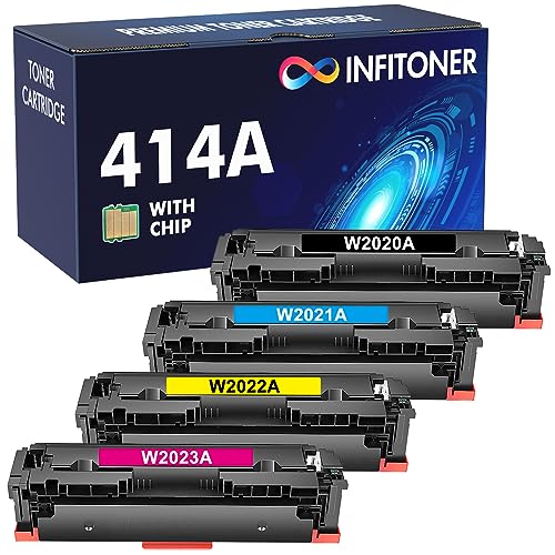 414A Toner Cartridges 4 Pack: (with Chip) Compatible Replacement for HP 414A 414X W2020A for HP Color Laserjet Pro MFP M479fdw M479fdn M454dw M454dn Printer Ink (Black Cyan Magenta Yellow)