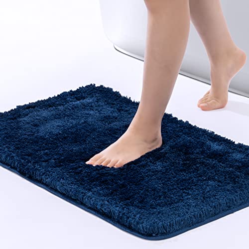 ROSMARUS Shaggy Bath Rugs for Bathroom Non Slip 17" X 24", Water Absorbent Bath Mat, Soft Shower Mat for Bathroom Floor & Tub, Fluffy Plush Bathroom Rugs Machine Washable, Navy