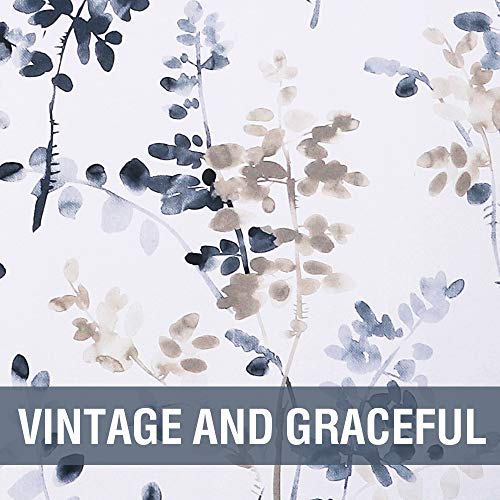 H.VERSAILTEX Blackout Curtains for Living Room Darkening Thermal Insulated Panels 45 Inch Long Light Blocking Gromment Curtains/Drapes, Bluestone and Taupe Vintage Classical Floral Printing, 2 Panels