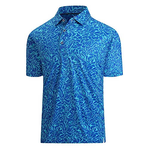 Damipow Premium Golf Shirts for Men Dry Fit Performance Polo Short Sleeve Collared Shirt,Blue,3XL