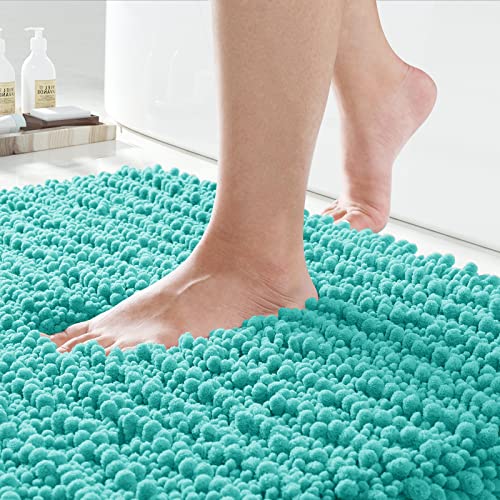 Yimobra Original Luxury Shaggy Bath Mat, 24 x 17 Inches, Soft and Cozy, Super Absorbent Water, Non-Slip, Machine-Washable, Thick Modern for Bathroom Bedroom, Lake Blue