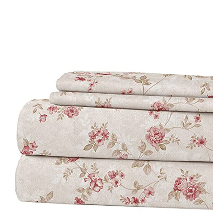 Modern Threads Printed 4-Piece Extra Soft Bedding Sheets & Pillowcase Set, Deep Pocket up to 16 inch Mattress Kashmir Rose Queen