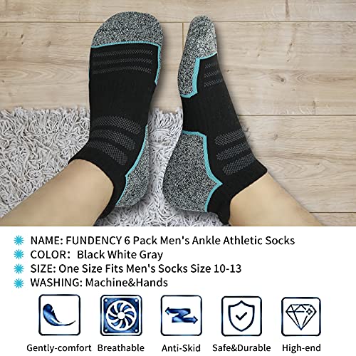 FUNDENCY 6 Pack Men's Ankle Athletic Socks Low Cut Breathable Running Tab Socks with Cushion Sole