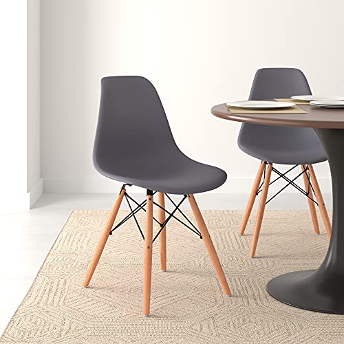 Modern Dining Chair Set, Shell Chair with Wood Legs for Kitchen, Dining, Living Room - Set of 4, Gray