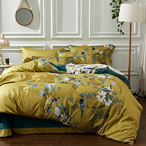 mixinni Duvet Cover Set King Size Bird Flower Pattern Soft Cotton Floral Bedding Comforter Cover Set with Zipper Closure and Ties for Women and Men, Ultra Soft, Breathable, Easy Care-King Size